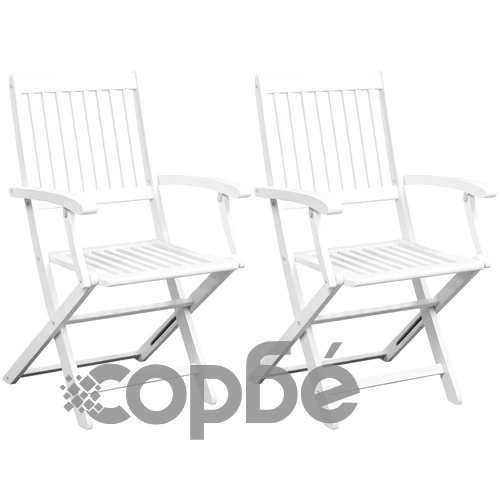 Сгъваеми градински столове, 2 бр, акация масив, бели ➤ топ цена ➤ sorbe.bg