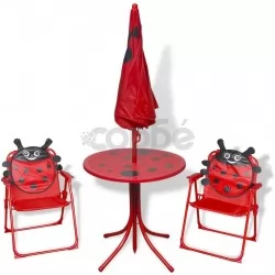 Детски градински бистро комплект от 3 части, с чадър, червен