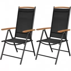 Сгъваеми градински столове, 2 бр, алуминий и Textilene, черни