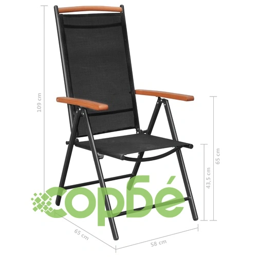 Сгъваеми градински столове 4 бр алуминий и Textilene черни ➤ топ цена ➤ sorbe.bg