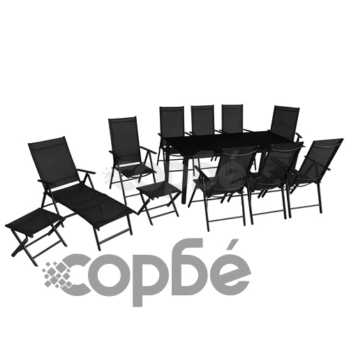 Градински трапезен комплект, 12 части, алуминий, черен ➤ топ цена ➤ sorbe.bg