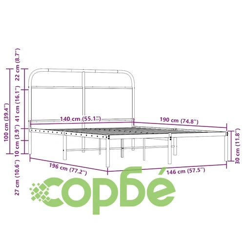 Рамка за легло без матрак 140x190 см опушен дъб инженерно дърво ➤ топ цена ➤ sorbe.bg