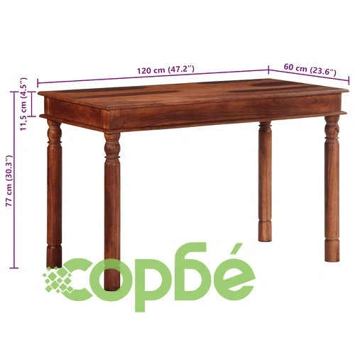 Трапезна маса 120x60x77 cm масивна дървесина акация ➤ топ цена ➤ sorbe.bg