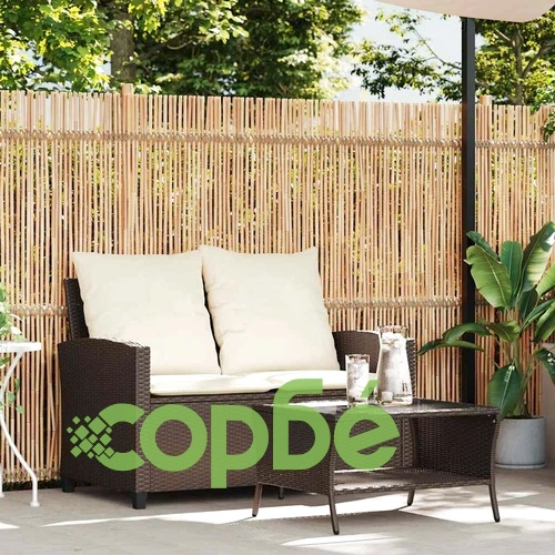 Градински диван с 2 седалки и възглавници&Маса Кафяв поли ратан ➤ топ цена ➤ sorbe.bg