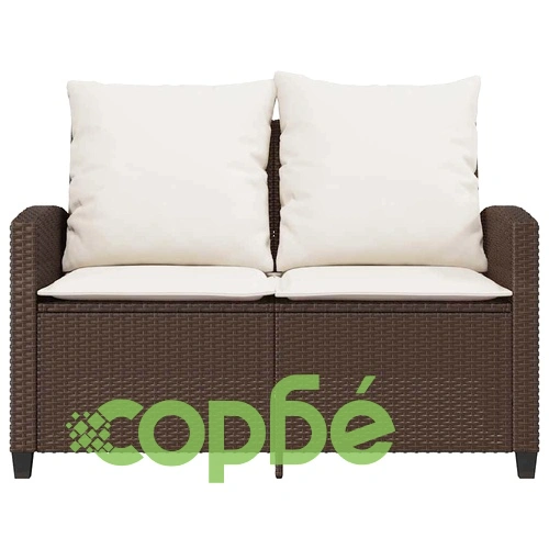 Градински диван с 2 седалки и възглавници&Маса Кафяв поли ратан ➤ топ цена ➤ sorbe.bg