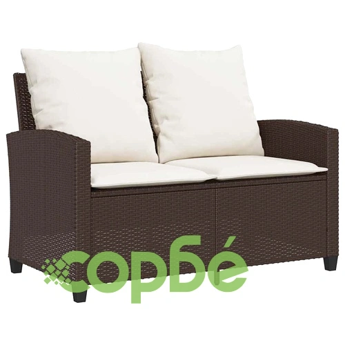 Градински диван с 2 седалки и възглавници&Маса Кафяв поли ратан ➤ топ цена ➤ sorbe.bg