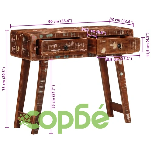 Конзолна маса 90x32x75 cm Масивна дървесина Възстановена ➤ топ цена ➤ sorbe.bg