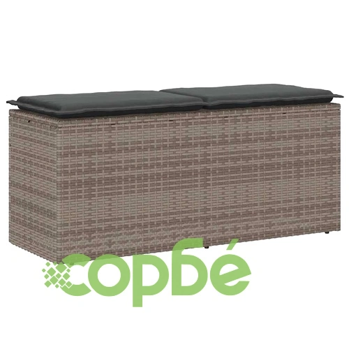 Градинска пейка с възглавница сива 110x40x44 cm Поли ратан ➤ топ цена ➤ sorbe.bg