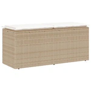 Градинска пейка с възглавница Бежова 110x40x44 cm Поли ратан