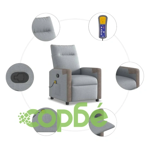 Масажен реклайнер стол, светлосив, текстил ➤ топ цена ➤ sorbe.bg