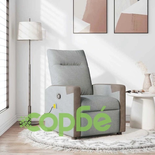 Масажен реклайнер стол, светлосив, текстил ➤ топ цена ➤ sorbe.bg