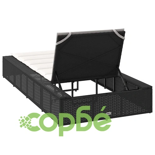 Шезлонг с плаваща възглавница Black Poly Rattan ➤ топ цена ➤ sorbe.bg