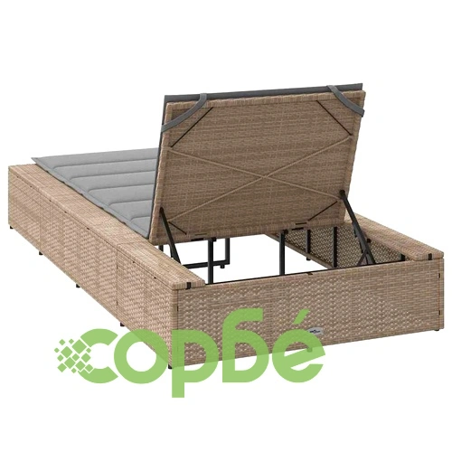 Шезлонг с плаваща възглавница Beige Poly Rattan ➤ топ цена ➤ sorbe.bg