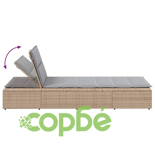 Шезлонг с плаваща възглавница Beige Poly Rattan ➤ топ цена ➤ sorbe.bg