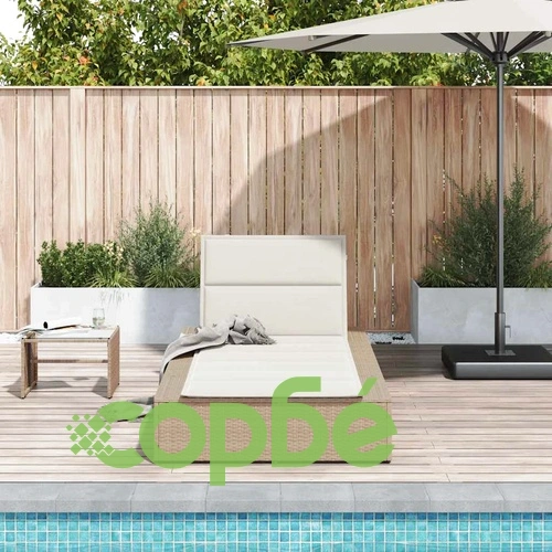 Шезлонг с плаваща възглавница Beige Poly Rattan ➤ топ цена ➤ sorbe.bg