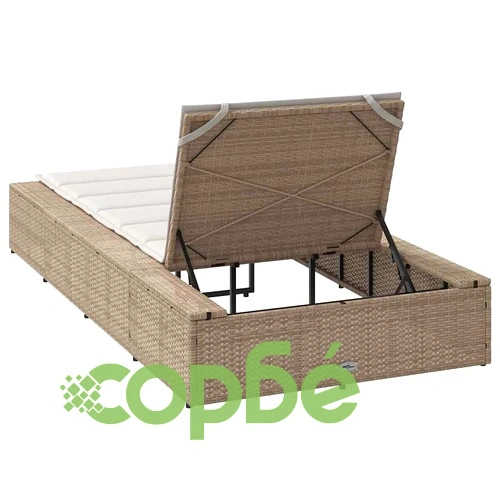 Шезлонг с плаваща възглавница Beige Poly Rattan ➤ топ цена ➤ sorbe.bg