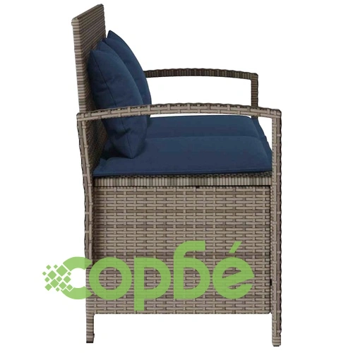 Градинска пейка за съхранение с възглавница Grey Poly Rattan ➤ топ цена ➤ sorbe.bg