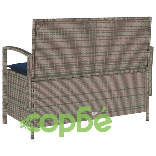 Градинска пейка за съхранение с възглавница Grey Poly Rattan ➤ топ цена ➤ sorbe.bg