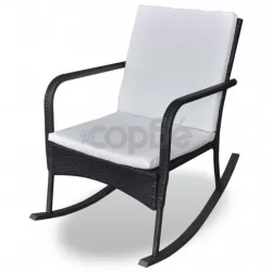 Градински люлеещ се стол, черен, полиратан