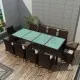 Градински комплект с възглавници, 11 части, кафяв полиратан