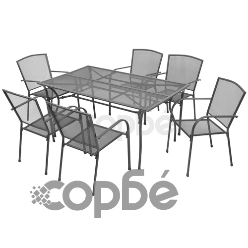 Градински трапезен комплект, 7 части, стомана, антрацит ➤ топ цена ➤ sorbe.bg