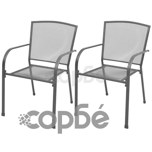 Стифиращи градински столове с възглавници, 2 бр, стомана, сиви ➤ топ цена ➤ sorbe.bg