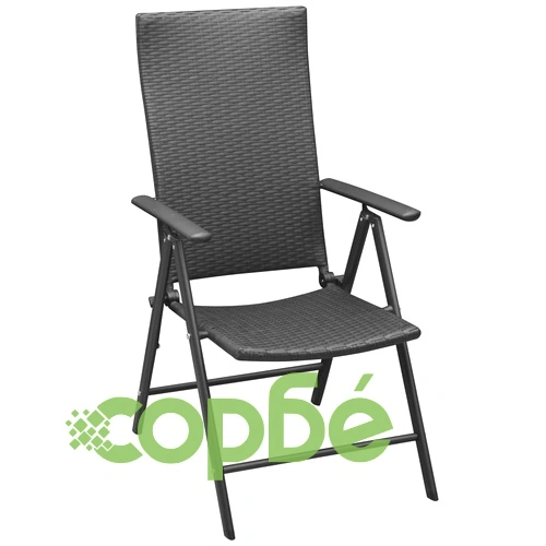 Стифиращи градински столове, 2 бр, полиратан, черни ➤ топ цена ➤ sorbe.bg