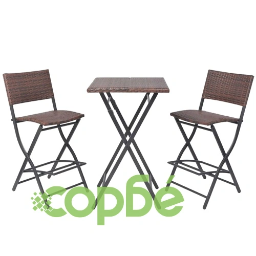 Сгъваем бистро комплект, 3 части, стомана, кафяв полиратан ➤ топ цена ➤ sorbe.bg