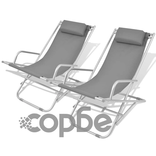 Накланящи се къмпинг столове, 2 бр, стомана, сиви ➤ топ цена ➤ sorbe.bg