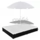Градинско лаундж легло с чадър, полиратан, черно