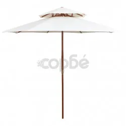 Чадър с двоен покрив, 270x270 см, дървен прът, кремавобяло
