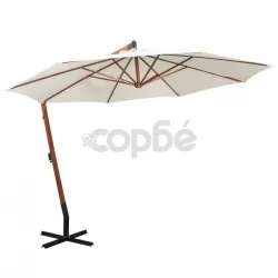 Висящ чадър за слънце, 350 см, дървен прът, бял