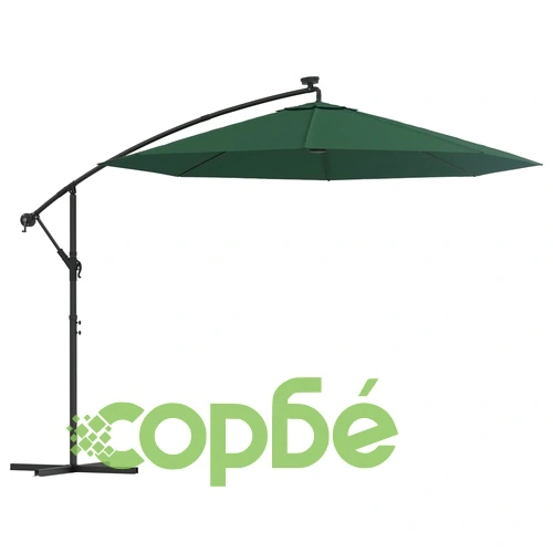 Окачен чадър с LED осветление, 300 см, зелен, метален прът ➤ топ цена ➤ sorbe.bg