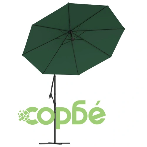 Окачен чадър с LED осветление, 300 см, зелен, метален прът ➤ топ цена ➤ sorbe.bg