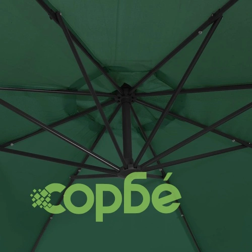 Окачен чадър с LED осветление, 300 см, зелен, метален прът ➤ топ цена ➤ sorbe.bg
