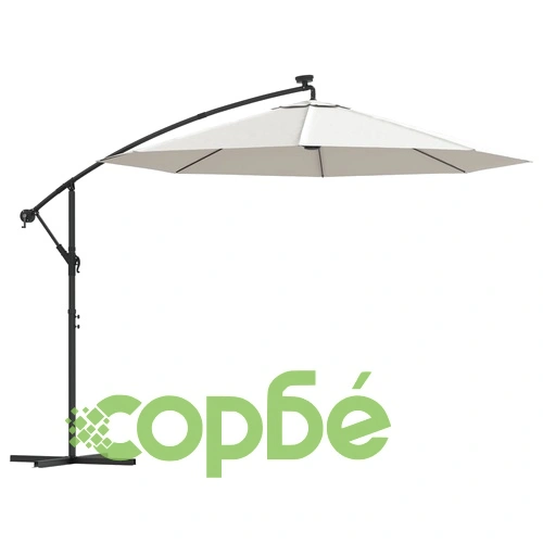 Окачен чадър с LED осветление, 300 см, пясъчен, метален прът ➤ топ цена ➤ sorbe.bg