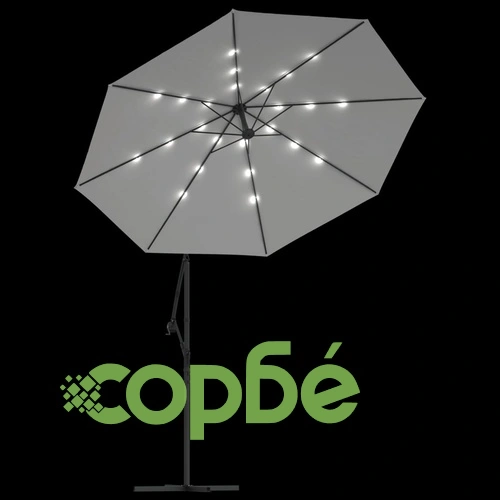 Окачен чадър с LED осветление, 300 см, пясъчен, метален прът ➤ топ цена ➤ sorbe.bg