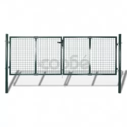Оградна порта, стомана, 306x150 см, зелена