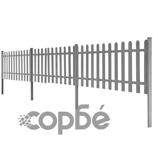 Дъсчена ограда с колчета, 3 бр, WPC, 600x60 см ➤ топ цена ➤ sorbe.bg