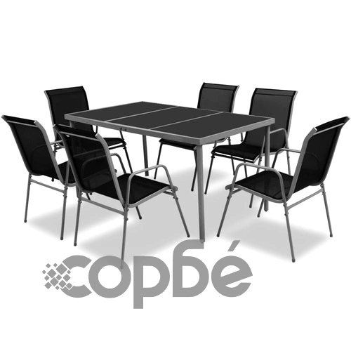 Градински трапезен комплект, 7 части, стомана, черен ➤ топ цена ➤ sorbe.bg