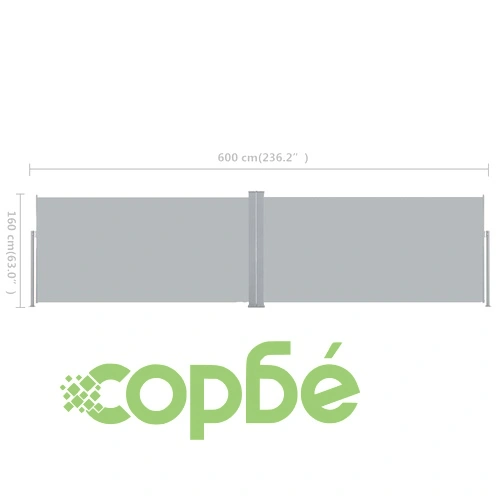прибираща се странична тента, 160х600 см, сива ➤ топ цена ➤ sorbe.bg