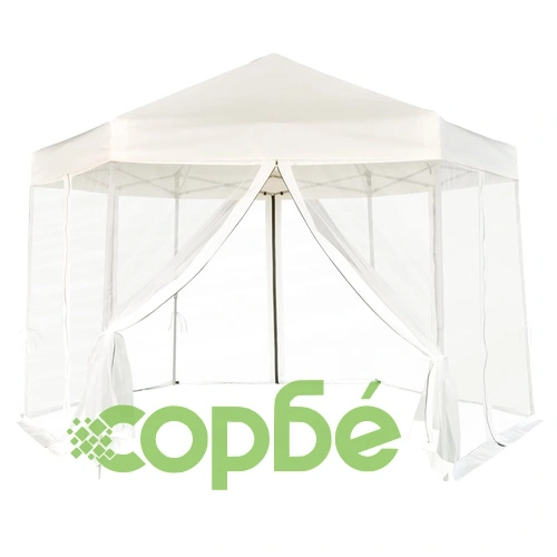 Шестоъгълна pop-up шатра с 6 стени кремавобяла 3,6x3,1 м ➤ топ цена ➤ sorbe.bg