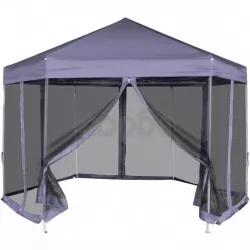 Шестоъгълна pop-up шатра с 6 стени тъмносиня 3,6x3,1 м