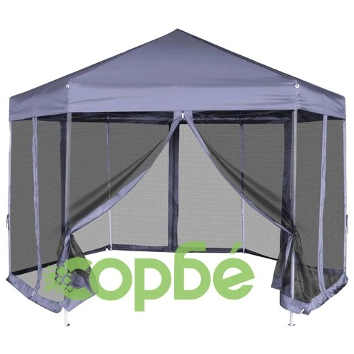 Шестоъгълна pop-up шатра с 6 стени тъмносиня 3,6x3,1 м ➤ топ цена ➤ sorbe.bg