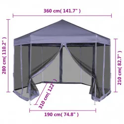 Шестоъгълна pop-up шатра с 6 стени тъмносиня 3,6x3,1 м