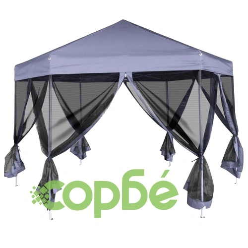 Шестоъгълна pop-up шатра с 6 стени тъмносиня 3,6x3,1 м ➤ топ цена ➤ sorbe.bg