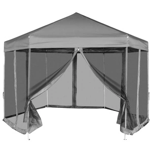 Шестоъгълна pop-up шатра с 6 стени сива 3,6x3,1 м