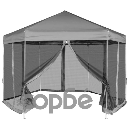 Шестоъгълна pop-up шатра с 6 стени сива 3,6x3,1 м ➤ топ цена ➤ sorbe.bg