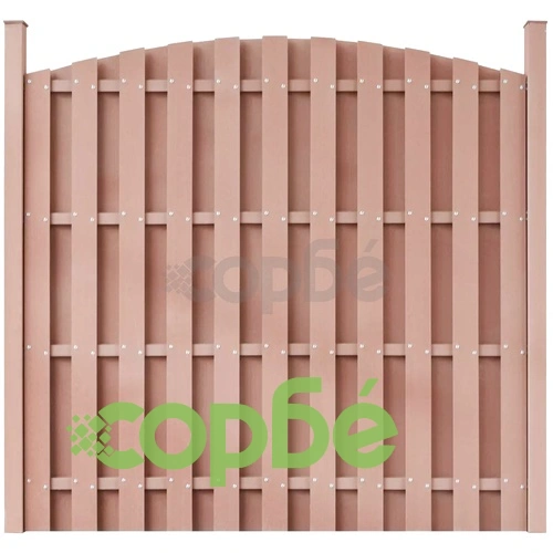 Ограден панел с 2 стълба, WPC, 180x(165-180) см, кафяв ➤ топ цена ➤ sorbe.bg