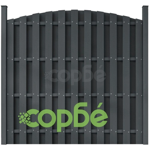 Ограден панел с 2 стълба, WPC, 180x(165-180) см, сив ➤ топ цена ➤ sorbe.bg
